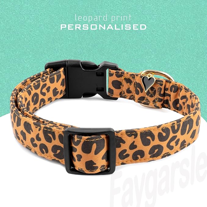 Faygarsle Brown Leopard Print Dog Collar for Small, Medium, Large Boys Girls Dogs M