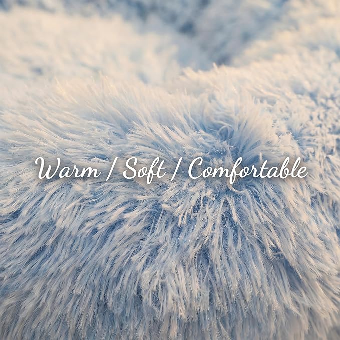 Tiny Dog Bed 15 Inch for Extra Small Dogs,Washable Puppy Bed,Soft Faux Fur Calming Donut Bed for Chihuahua Yorkie Maltese Pomeranian,Blue and White