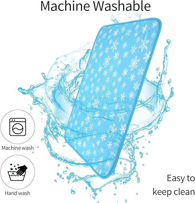 DELIFUR Cat Cooling Mat- Pet Cooling Mat Outdoor for Dogs Self Cooling Pad for Kitten Cat Puppy Machine Washable (Small, Blue Snowflake)