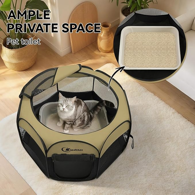 Pink Puppy Playpen for Middle Dog Cat, Dogs Tent Crate Cage Indoor/Outdoor, Portable Pop Up Dog Kennel with Carrying Bag for Rabbits, Removable Top (Black Khaki, Small)