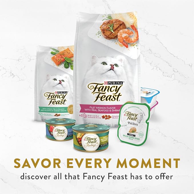 Fancy Feast Purina Appetizers Lickable Grain Free Wet Cat Food Topper White Meat Chicken and Flaked Tuna Appetizer - 1.1 oz. Trays,(Pack of 20)