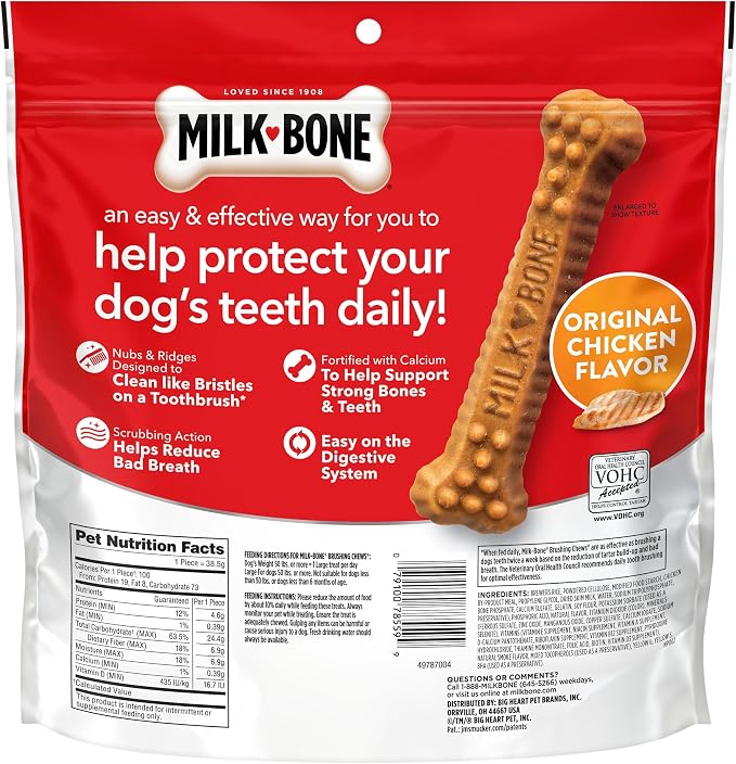 Milk-Bone Brushing Chews Original Chicken Flavor Daily Dental Dog Treats, Large, 24.2 Oz. Bag
