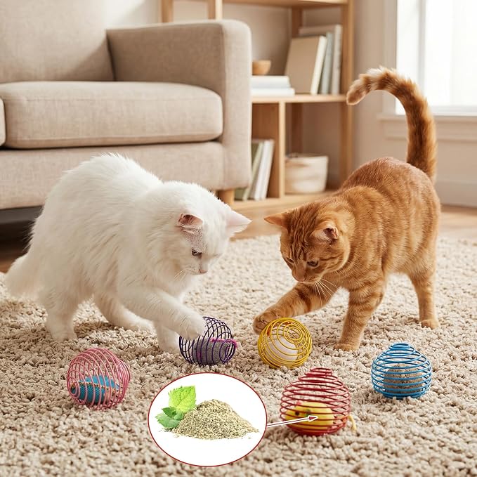 Jecery 5 Pcs Cat Spring Toys Stretchable Rolling Balls Colorful Playful Coils Interactive Action Toy Caged Rats for Kitten Pet Supplies (Catnip Rats,Soft Color)