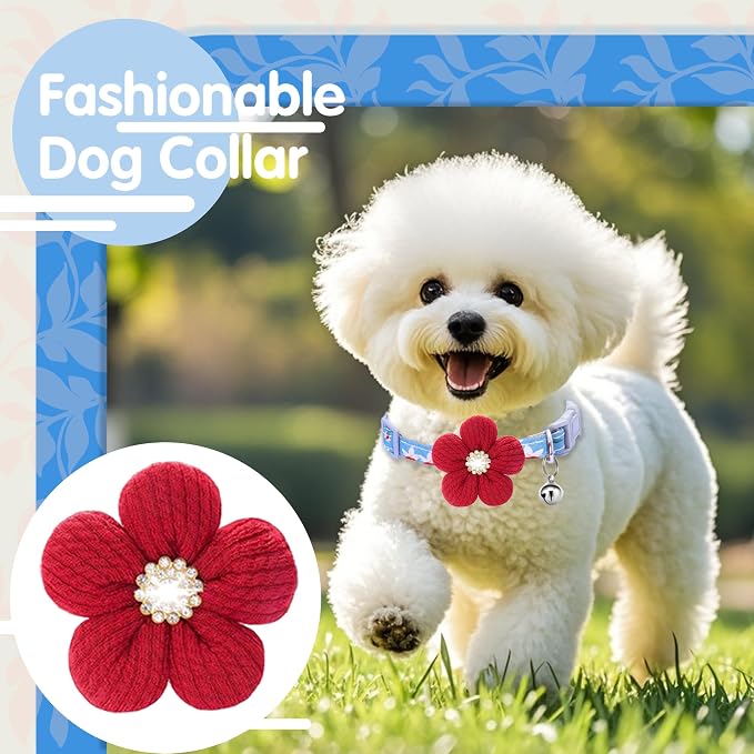 Small Dog Collar with Flower, Spring Dog Collar for Girl Dog Collars for Small Dogs Cute Dog Collar with Bell, Adjustable Length