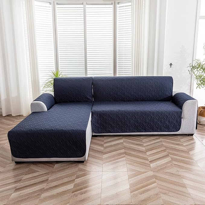 Genina Sectional Couch Covers for Dogs L Shaped Sofa Covers Chaise Lounge Cover Reversible Sofa Cover Sectional Furniture Protector for Pets, Kids (Navy Blue, X-Large)