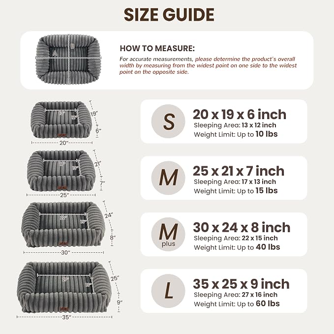Dog Bed Medium Size Dog, Rectangle Orthopedic Pet Bed for Car and Indoor, Comfort Fluffy Memory Foam Dog Beds with Anti-Slip Bottom,Grey(30x24x8inchs)