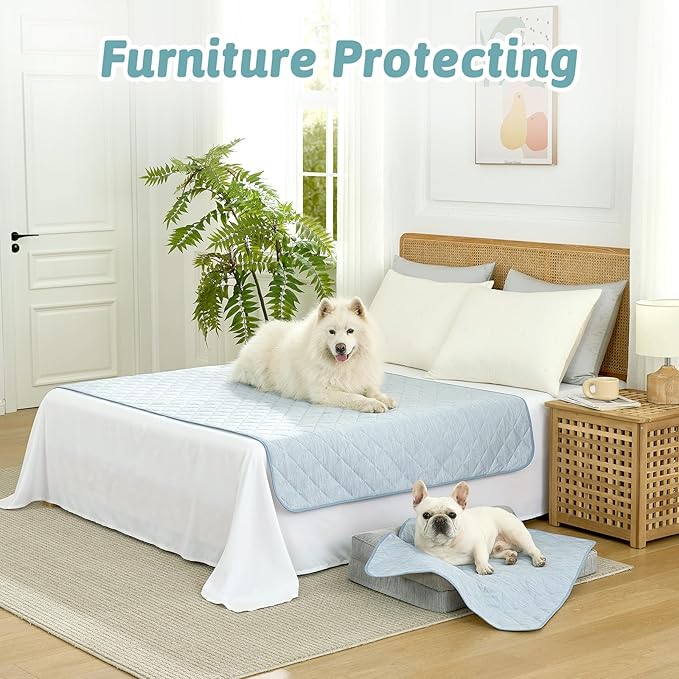 COZY KISS Dog Cooling Mat 68"x82" Q-Max>0.4, Waterproof Pet Cooling Pad, Leakproof & Non-Slip Dog Bed Cover, Washable Furniture Protector for Large Dogs, Couch, Floor (Blue)