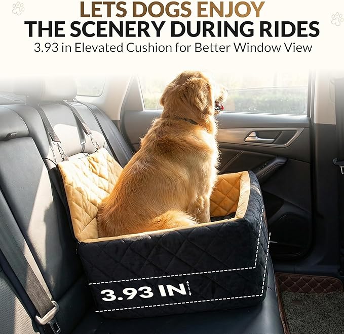Dog Car Seat for Small & Medium Dogs up to 55 lbs, Fits 2 Small Dogs, Waterproof Dog Booster, for Car Travel, Pet Seat with Safety Leash, Bonuses, Collapsible Water Bowl & Chew Toy.