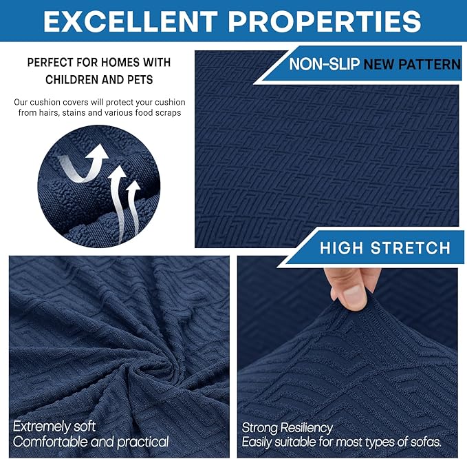 XINEAGE 2026 New 4 Pieces Extra Large Couch Covers for 3 Cushion Sofa Super Stretch Sofa Cover for 3 Large Seat Cushion Universal Slip Cover for Living Room (Navy Blue), 91"-110"(3 Cushions)