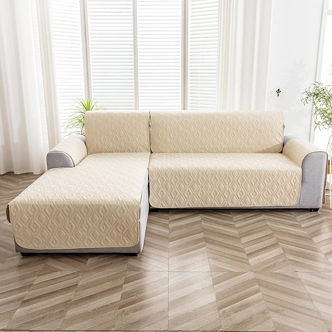 Genina Sectional Couch Covers for Dogs L Shaped Sofa Covers Chaise Lounge Cover Reversible Sofa Cover Sectional Furniture Protector for Pets, Kids (Beige, Small)