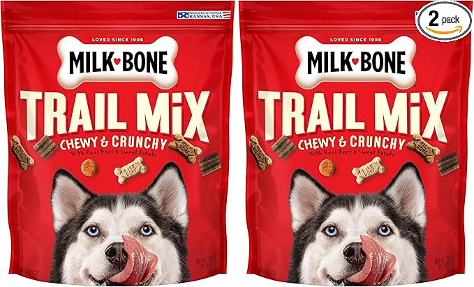 Milk-Bone Trail Mix Chewy & Crunchy Dog Treats, Real Beef & Sweet Potato, 20 Ounce (Pack of 2)