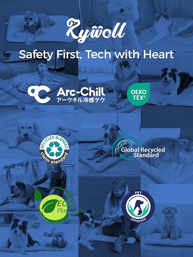 Rywell Dog Cooling Mat, 36”x27” Super Thick & Reversible Cooling Mat for Dogs, Arc-Chill 3.0 & PCM for Long-Lasting Cool and Color-Changing (Q-Max > 0.5), All-Season Use & Portable for Travel