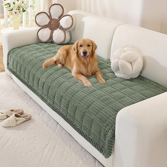 OstepDecor Couch Cover for Dogs, Washable Non Slip Sofa Cover for Pets, Soft Couch Covers for Sofa, Loveseat and Sectional, Furniture Protector Against Pet Hair & Scratches (35.4" x 47.2", Green)