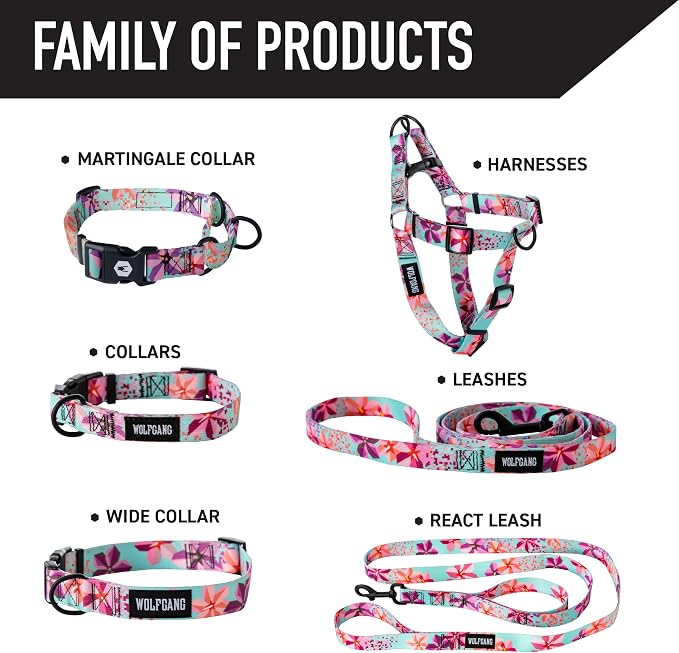 Wolfgang Heavy Duty, Adjustable Dog Collar with Quick Release Nylon Buckle for Walking & Training, DigiFloral Print, Small