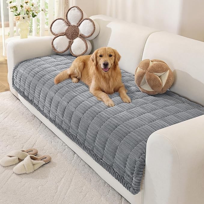 OstepDecor Couch Cover for Dogs, Washable Non Slip Sofa Cover for Pets, Soft Couch Covers for Sofa, Loveseat and Sectional, Furniture Protector Against Pet Hair & Scratches (35.4" x 82.7", Blue Grey)
