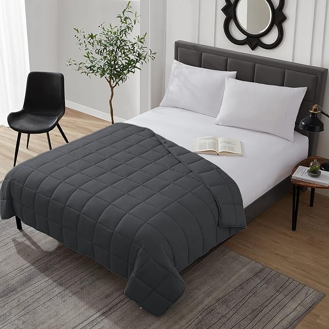 L'AGRATY Weighted Blanket - 40"x60" 7lbs Cooling Breathable Weighted Microfiber Material with Glass Beads Small Blanket for All-Season Summer Fall Winter Soft Thick