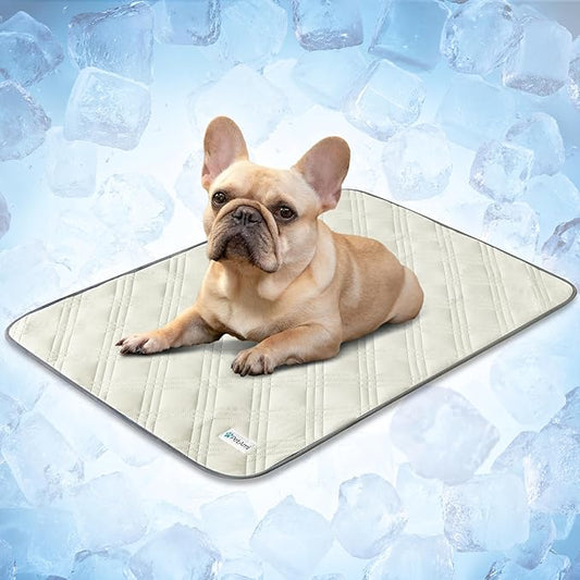 PetAmi Dog Cooling Mat, Waterproof Self Cooling Dog Pad with Non-Slip Backing, Q-Max >4.0 Pet Cooling Mat for Crate, Couch, Kennel & Car, Indoor Outdoor Summer Use, Beige, 29x40