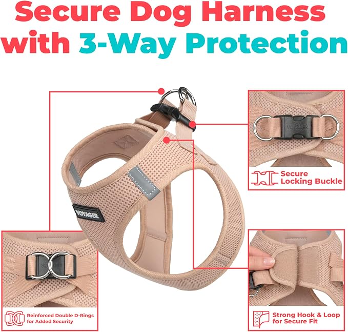 Best Pet Supplies Voyager Step-in Air Harness - All Weather Mesh, Reflective, No Pull Harness for Dogs, Cats - Secure with Hook & Loop Fastener, Buckle, Double D-Rings - Khaki, L