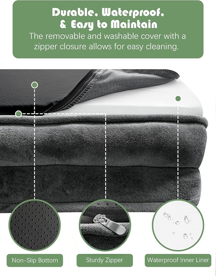 Spotted Play Orthopedic Dog Bed with Sides - Sofa Beds for Medium Dogs, Supportive Foam Pet Couch Bed with Washable Removable Cover, Waterproof Lining and Non-Slip Bottom, Dark Grey - M