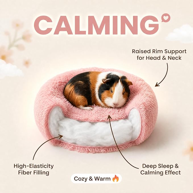 Guinea Pig Bed 11.8 Inch for Small Animal，Washable Small Animal Beds，Hideout Soft & Comfortable Donut Bed for Dwarf Rabbits/Hamster/Hedgehog/Ferrets,Pink
