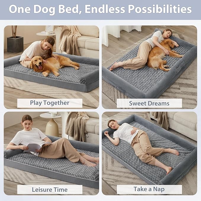 BFPETHOME Orthopedic Washable Dog Beds Large Sized Senior Dog for Comfy Sleeping with Removable Cover, Waterproof Big Soft Pet Couch Bed for Dogs Rerlax