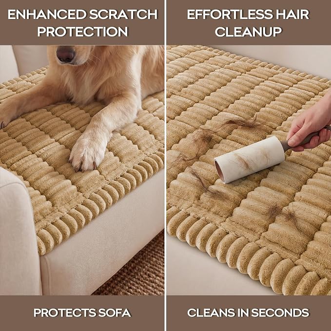 decorUhome Couch Cover for Dogs, Non-Slip Fuzzy Loveseat Protector for Seat & Backrest, Soft Washable Pet-Friendly Sofa Protector, Camel, 27.6" x 47"