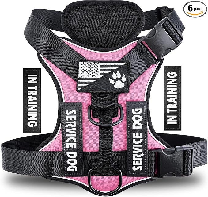 Service Dog Harness, Reflective Dog Vest Harness with 5 PCS Patches, Adjustable Soft Oxford Pet Harness, Inner Layer Mesh, Easy to Control for Dogs