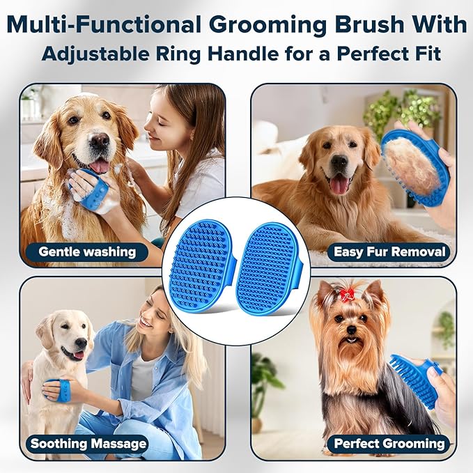 Augwind 6PCS Pet Grooming Kit for Dogs, Cats and Horses | Dog Washing Gloves | Cleanroom Gloves | Dog Bath Brush | Dog Bath Gloves | Dog Shampoo Brush | Dog Bath Supplies (Navy Blue)