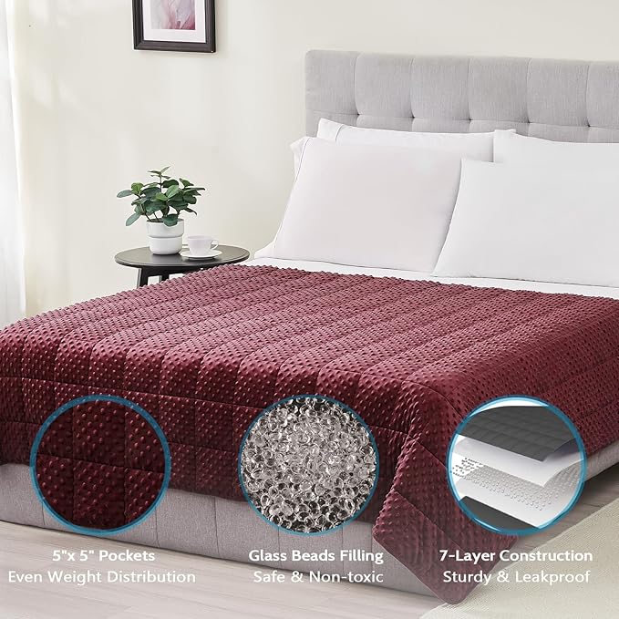 L'AGRATY Weighted Blanket for Adult - 60"x80" 20lbs Minky Dots Heavy Blanket with Glass Beads Soft Breathable for All-Season Summer Fall Winter Thick Comfort for Sleeping
