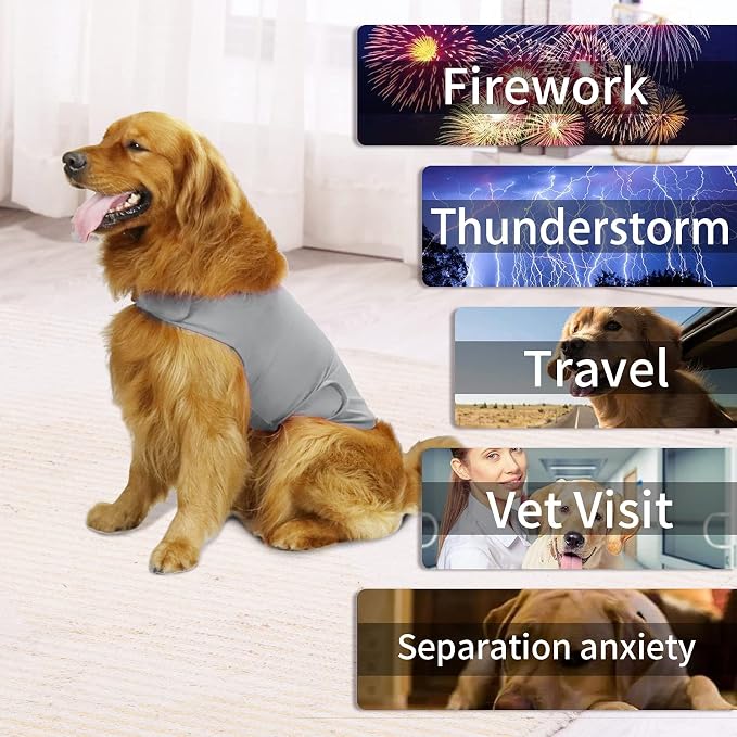 Comfort Dog Anxiety Relief Coat, Dog Anxiety Calming Vest Wrap for Thunderstorm,Travel,4th of July Fireworks,Vet Visits,Separation Anxiety Relief for Dogs (Medium (Pack of 1), Light Gray)