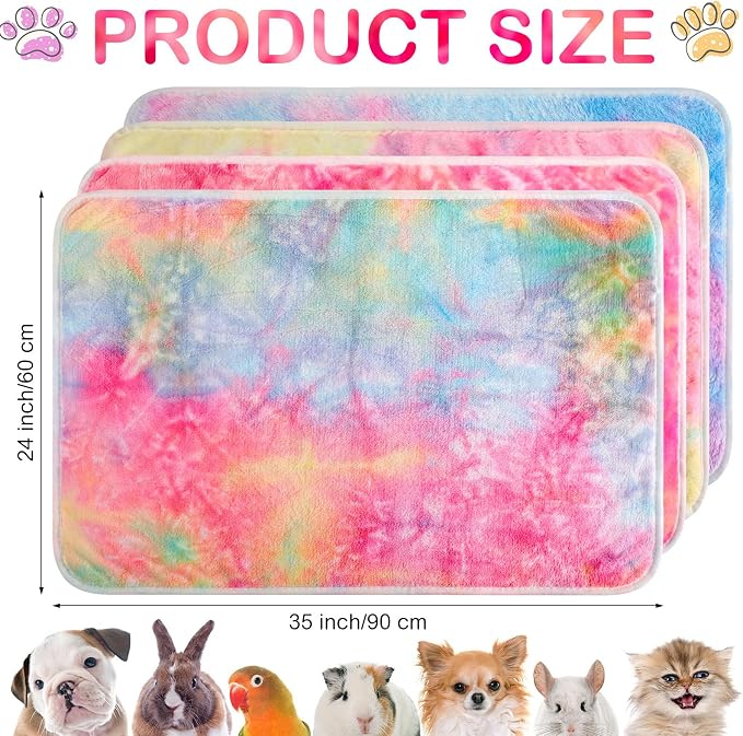 Reginary 4 Pcs Waterproof Guinea Pig Blankets Washable Small Animal Fleece Bedding Absorbent Guinea Pig Cage Liners Reusable Training Pee Pad Pet Sleep Mat for Hamster(Tie Dye Pattern,35 x 24 Inch)