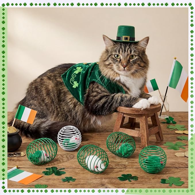 Jecery 5 Pcs Cat Spring Balls Toys Stretchable Rolling Balls Colorful Playful Coils Interactive Action Toy Caged Rats for Kitten Pet Supplies (Mouse,Green)