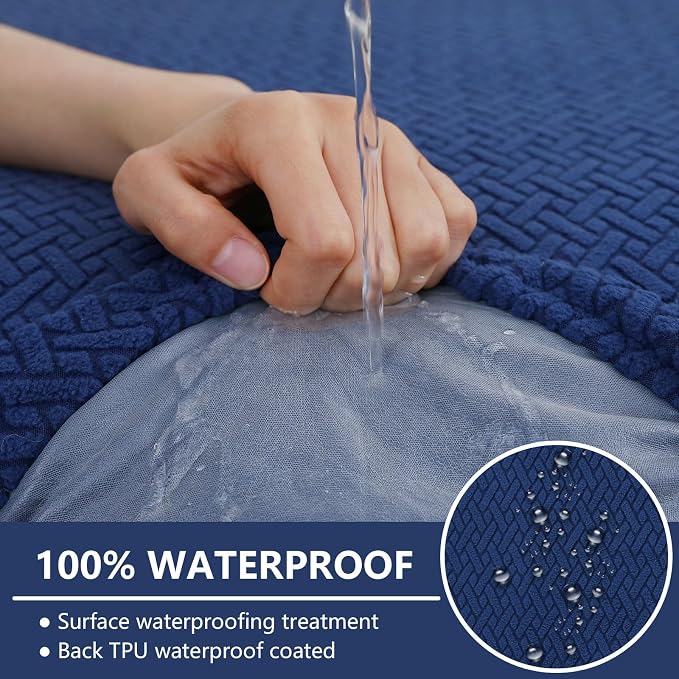 hyha Waterproof Couch Cushion Covers, Wear Resistant Couch Cover, Anti Slip Sofa Slipcovers Washable, Soft Thick Jacquard Furniture Protector for Pets Dog (1 Piece for Backrest M, Navy)