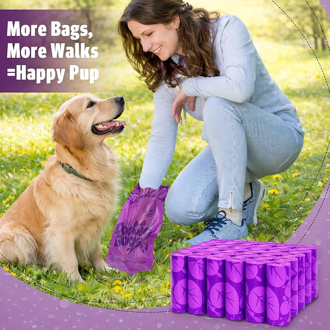 Happy Dootie Bags 10 Rolls.120 Bags with Handles. Clean, Quick and Convenient Pet Dog Poop Cleanup on Walks with Your Furry Friend. Made with Corn Starch. Strong and Leakproof. (Medium Size)