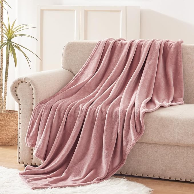 Exclusivo Mezcla Fleece Dusty Pink Throw Blanket for Couch, Sofa, Super Soft and Warm Blankets, All Season, Cozy, Plush, Lightweight, 50x60 Inches
