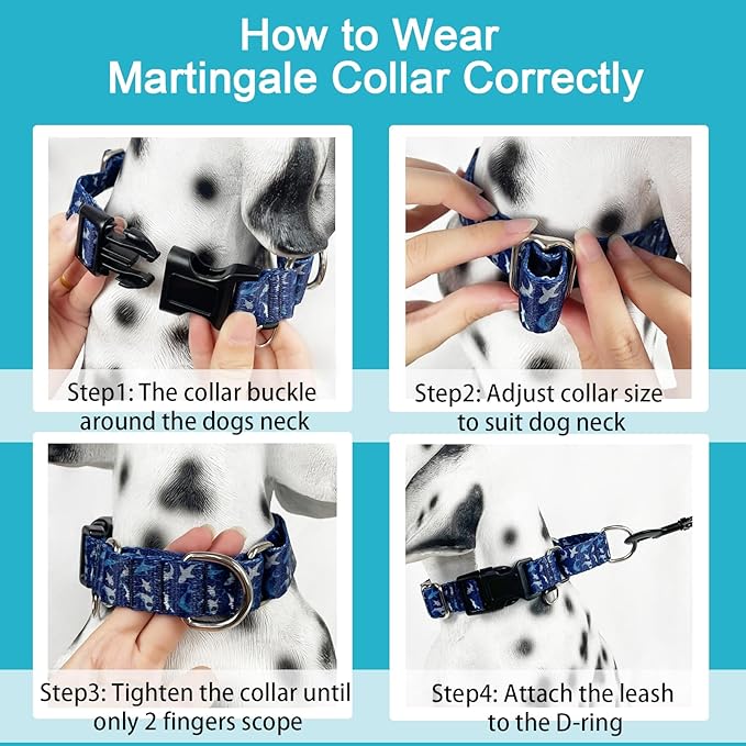 Martingale Collar for Dogs with Buckle Shark Dog Collar Adjustable Soft Nylon Boy Dog Collars for Extra Large Dogs, Deep Blue Shark