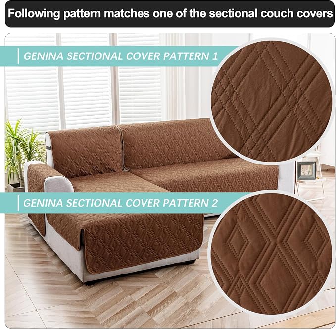Genina Sectional Couch Covers for Dogs L Shaped Sofa Covers Chaise Lounge Cover Reversible Couch Covers for Sectional Sofa L Shape Furniture Protectors Cover for Pets, Kids (Brown, Large)