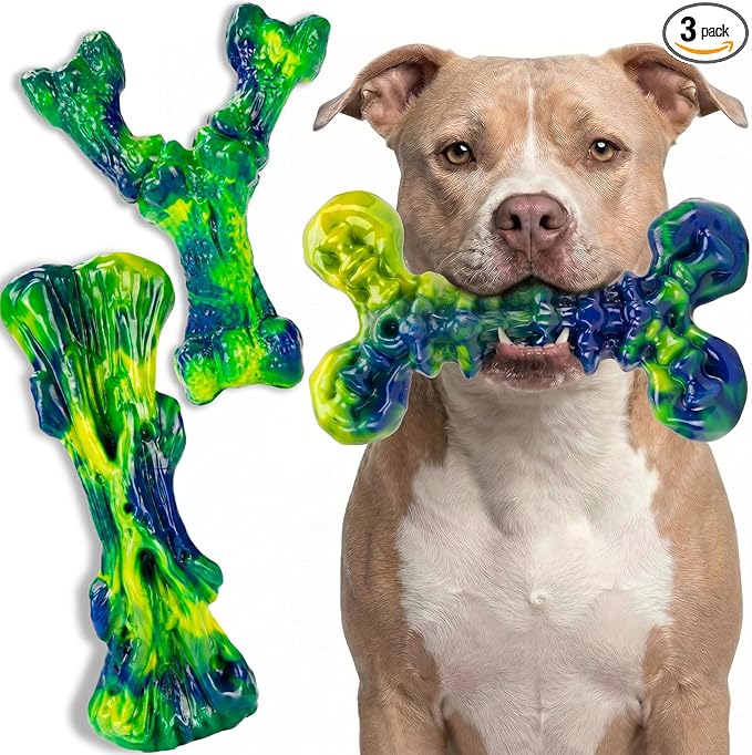 Kseroo Dog Chew Toys, 3-Pack, Peanut Butter, Medium & Large Dogs, Green | Indestructible, Rock-Hard Nylon, For Aggressive Chewers, 25-90lbs, Keeps Dogs Busy
