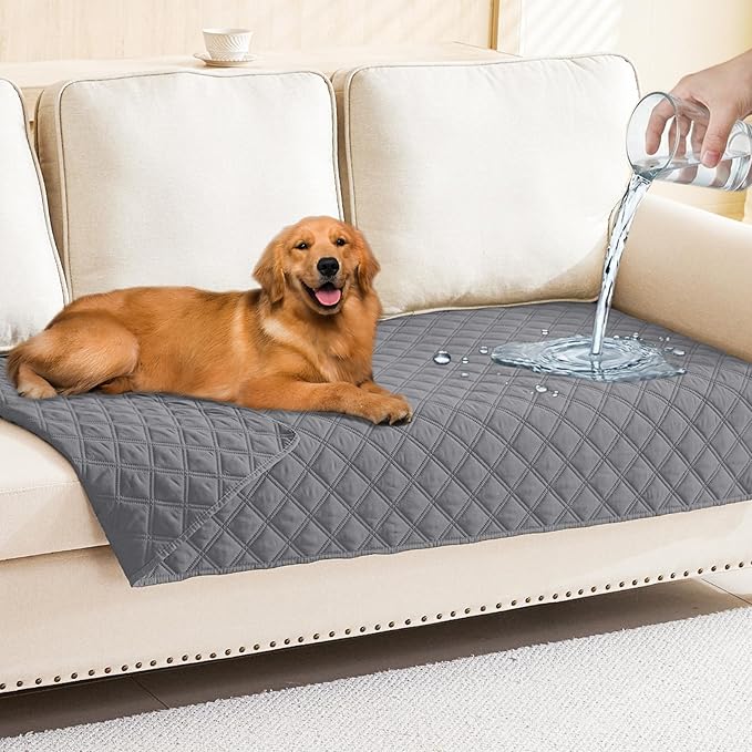 Smiry Waterproof Dog Bed Cover Pet Blanket, Soft Washable Dog Blanket for Furniture Bed Couch Sofa Reversible, Checkered (30"x70", Grey/Grey)