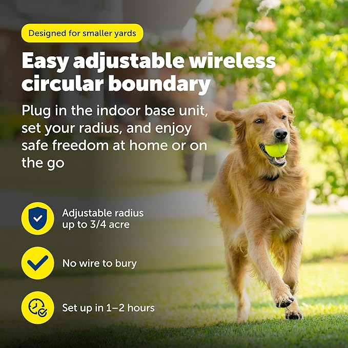 PetSafe Stay & Play Wireless Fence with Replaceable Battery Collar No Wire to Bury Covers 3/4-Acre Yard for Dogs 5 lbs and Up Portable Design from the Parent Company of Invisible Fence Brand