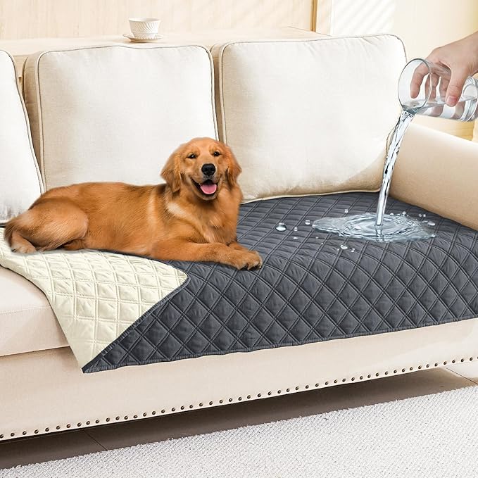 Smiry Waterproof Dog Bed Cover Pet Blanket, Soft Washable Dog Blanket for Furniture Bed Couch Sofa Reversible, Checkered (30"x70", Dark Grey/Beige)