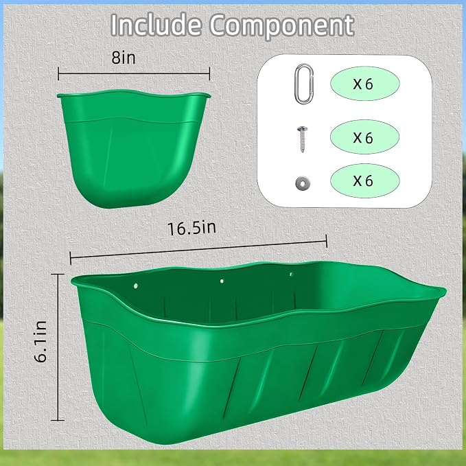 Hanging Goat Feeders,Chicken Feeder Waterer,Large Feed Trough 7.5 Quart 2 Pack,Hanging Fence Feed Trough for Poultry Livestock,Green