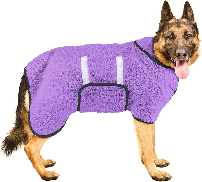 Bienbee Dog Bathrobe, Quick Drying Super Absorbent Pet Robes for Small Medium Large Dogs, Drying Coat for After Bath & Swim, Warm & Cozy Dogs Towels, Dog Puppy Bath Supplies, Light Purple XXL