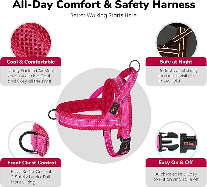 Didog No Pull Dog Harness with Breathable Mesh Padded,Reflective & Quick Fit Light Weight Dog Strap Vest Harness,Easy for Walking Training (S:Chest 18-22", Mesh-Hot Pink)