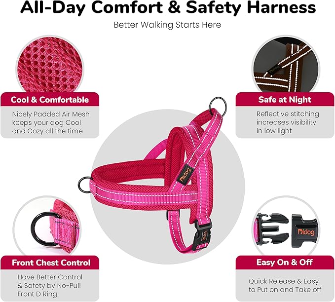Didog No Pull Dog Harness with Breathable Mesh Padded,Reflective & Quick Fit Light Weight Dog Strap Vest Harness,Easy for Walking Training (M:Chest 21-26", Mesh-Hot Pink)