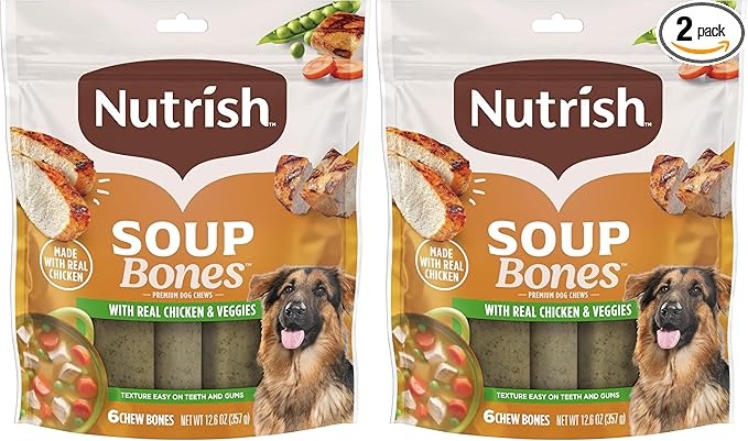 Nutrish Soup Bones Premium Dog Chews with Real Chicken and Veggies,6 Chews (Rachael Ray),(Pack of 2)