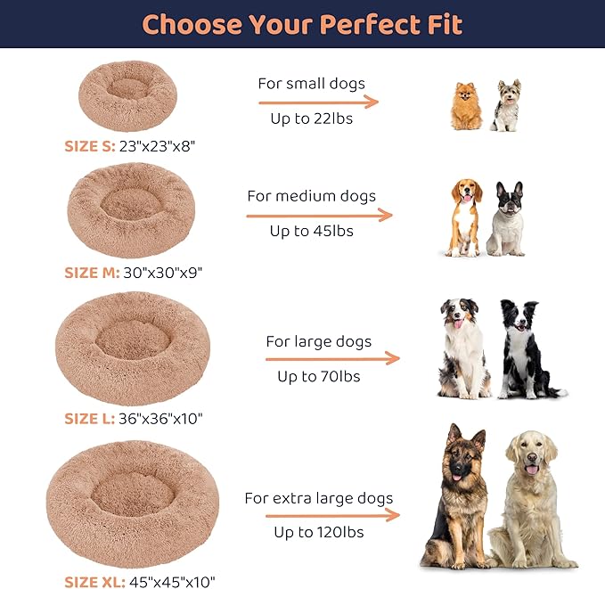 Donut Dog Bed - Premium Comfort for Anxiety Relief - Fluffy & Calming Design with Ultra-Plush Support | Cozy Round Dog Bed with Super Soft Circle Style (Camel, Medium)