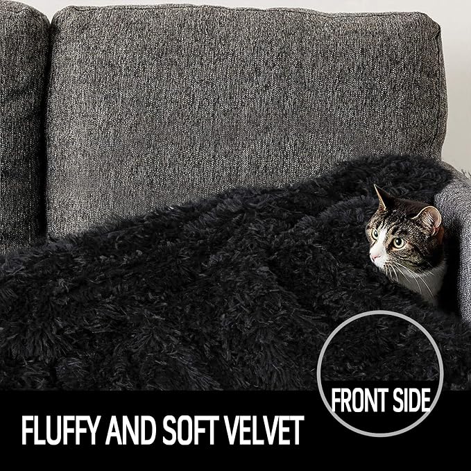 LOCHAS Luxury Fluffy Dog Blanket, Extra Soft and Warm Sherpa Fleece Pet Blankets for Dogs Cats, Plush Furry Faux Fur Puppy Throw Cover, 30''x40'' Black