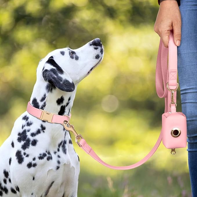 PET ARTIST Soft PU Leather Dog Collar, Bright & Classic Pink Dog Collar with Quick Release Rose Metal Buckle, Adjustable Nylon Padded Durable Pet Collars for Large Dogs Girl, Neck Fit 16-27"