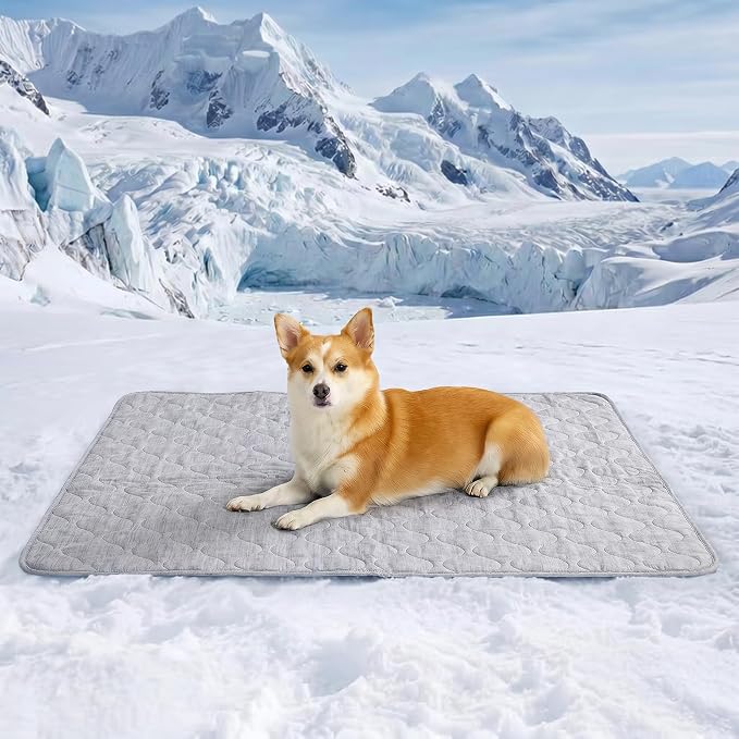 Cozy Bliss Leakproof Cooling Blanket for Large Dogs – Q-Max 0.5, Durable & Washable Dog Cooling Mat for Hot Weather, Soft Pet Throw & Couch Protector for Dogs & Cats, 40x60 Inch, Heather Silver Grey